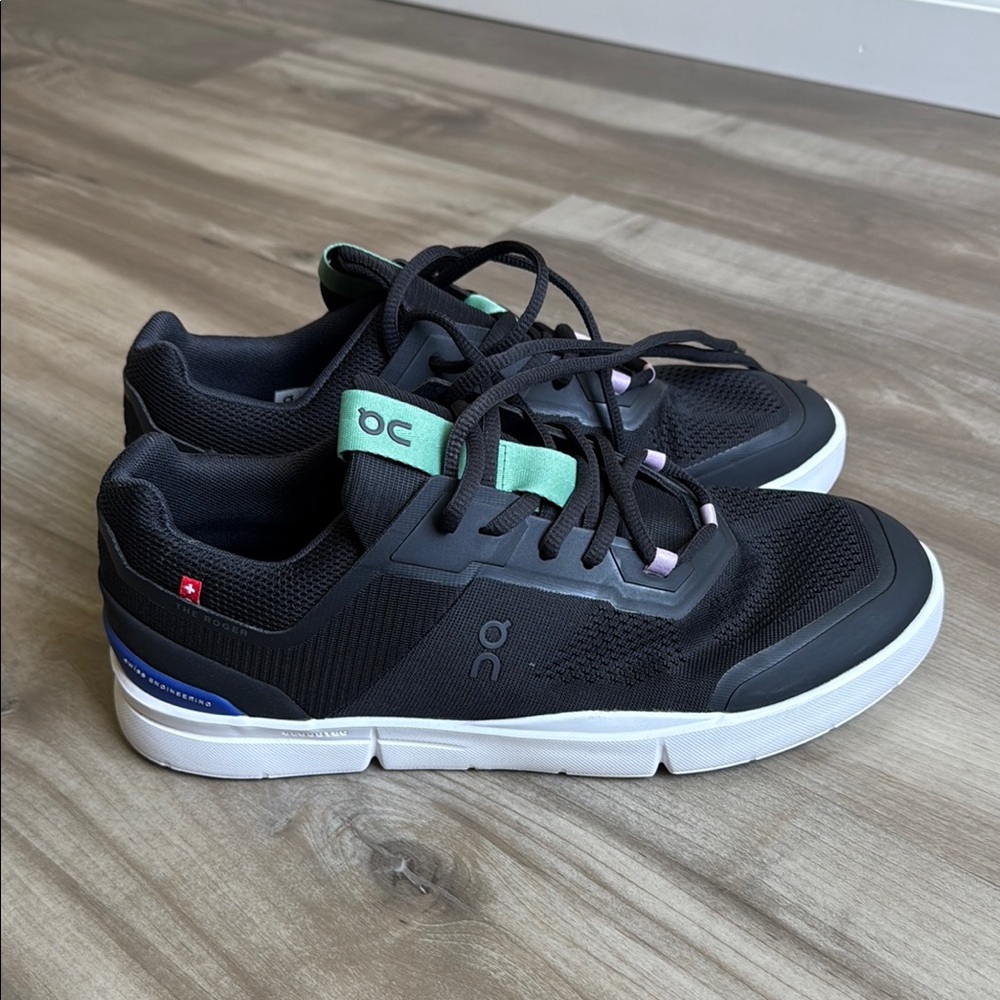 On Running Black Sneakers with Mint and Blue Highlights